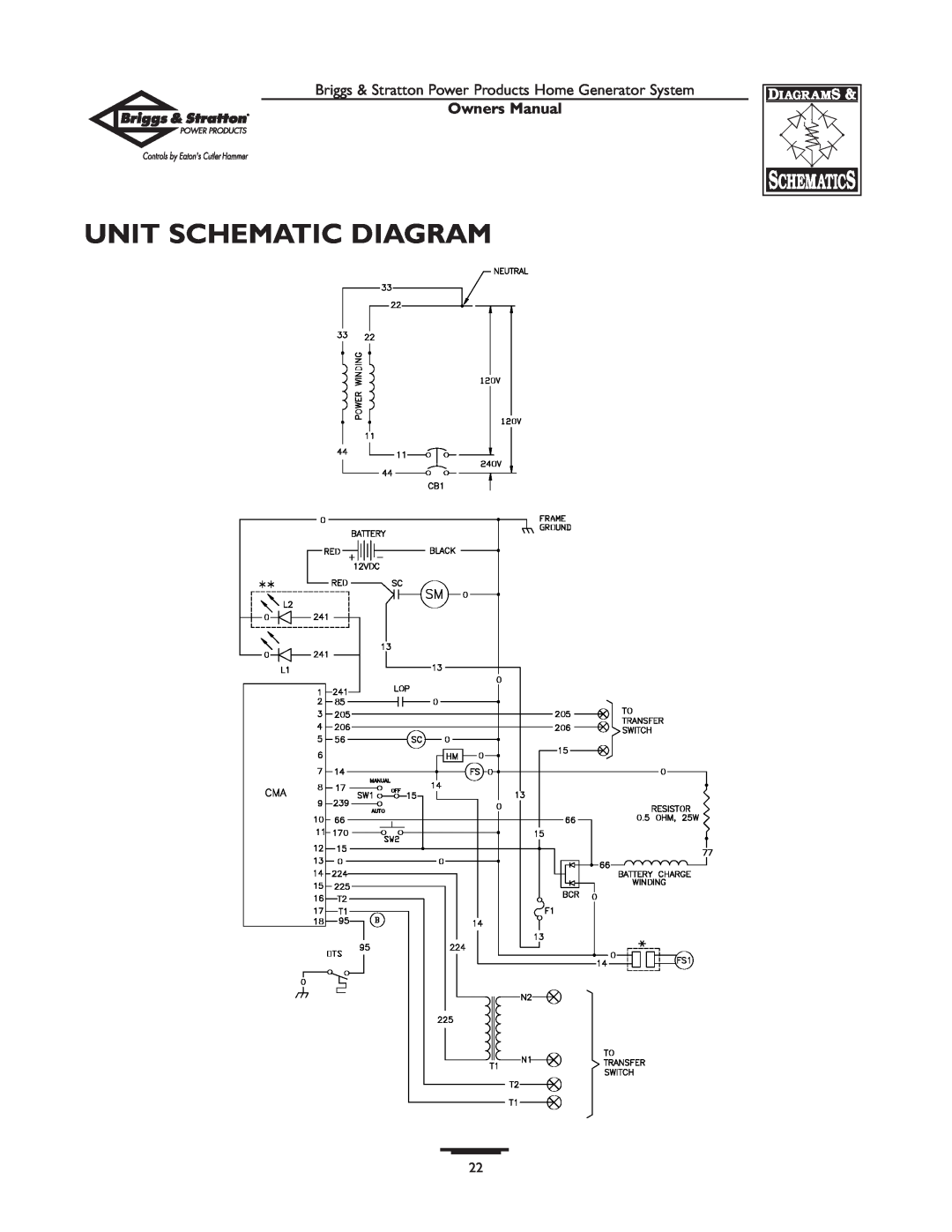 Briggs & Stratton 190839GS owner manual Unit Schematic Diagram, Owners Manual 