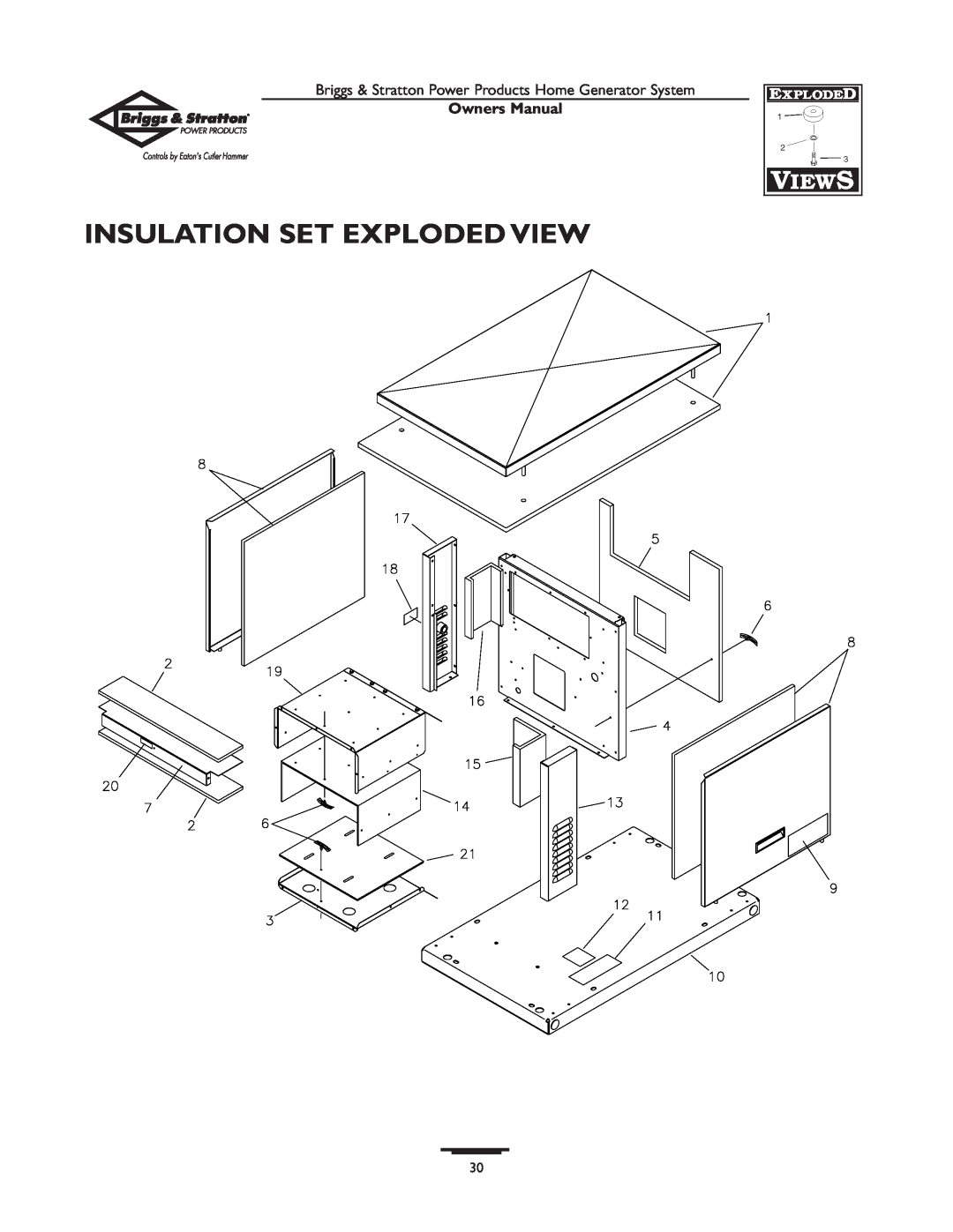 Briggs & Stratton 190839GS owner manual Insulation Set Exploded View, Owners Manual 