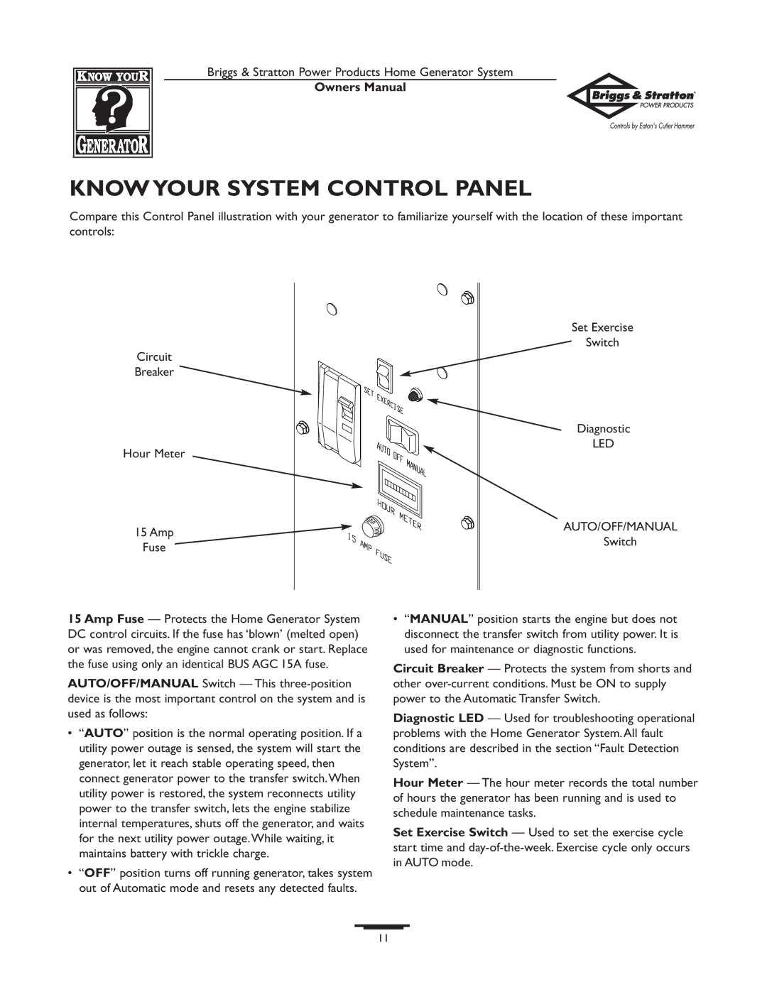 Briggs & Stratton 190839GS owner manual Know Your System Control Panel, Led 