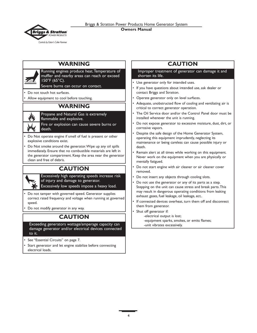 Briggs & Stratton 190839GS owner manual Briggs & Stratton Power Products Home Generator System 