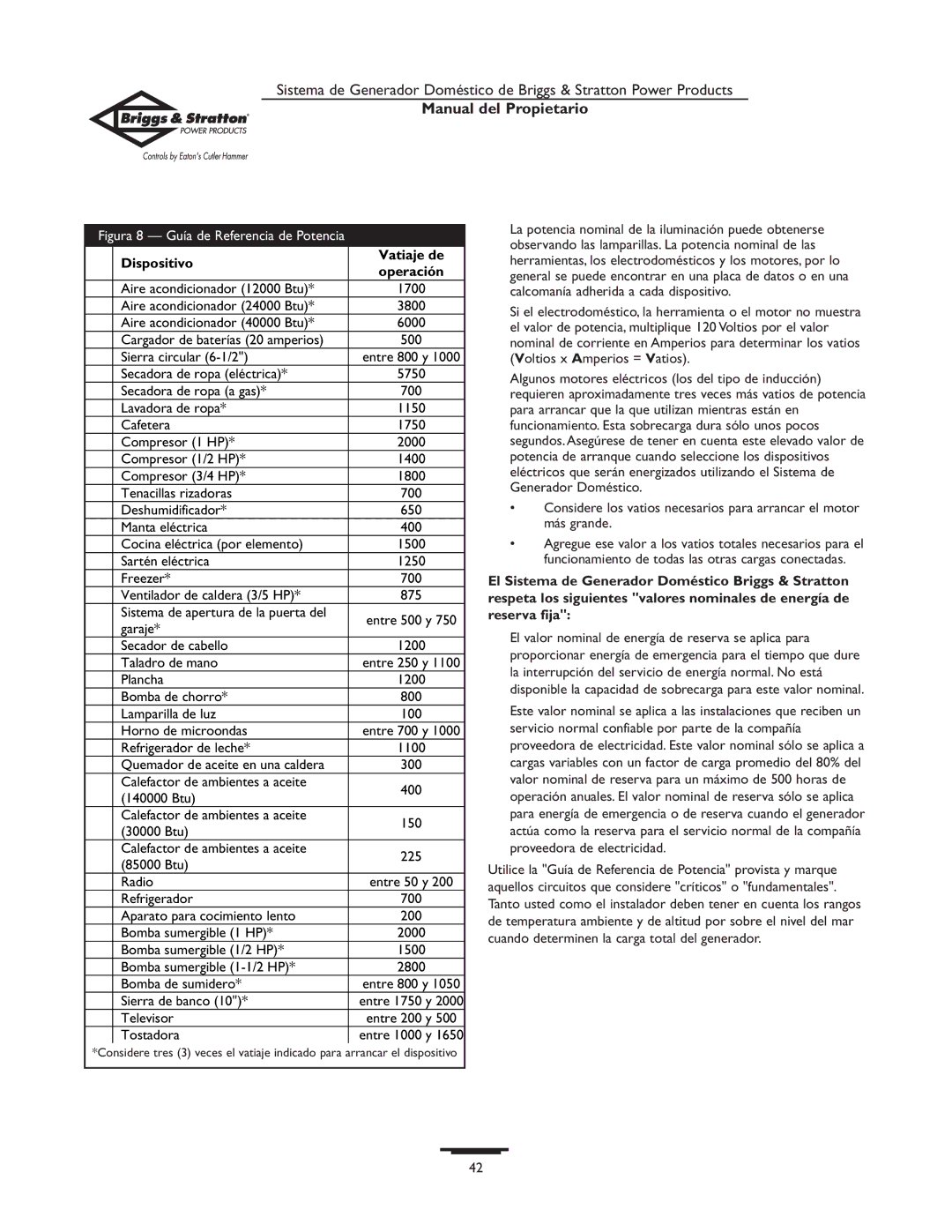 Briggs & Stratton 190839GS owner manual Dispositivo Vatiaje de, Tostadora 