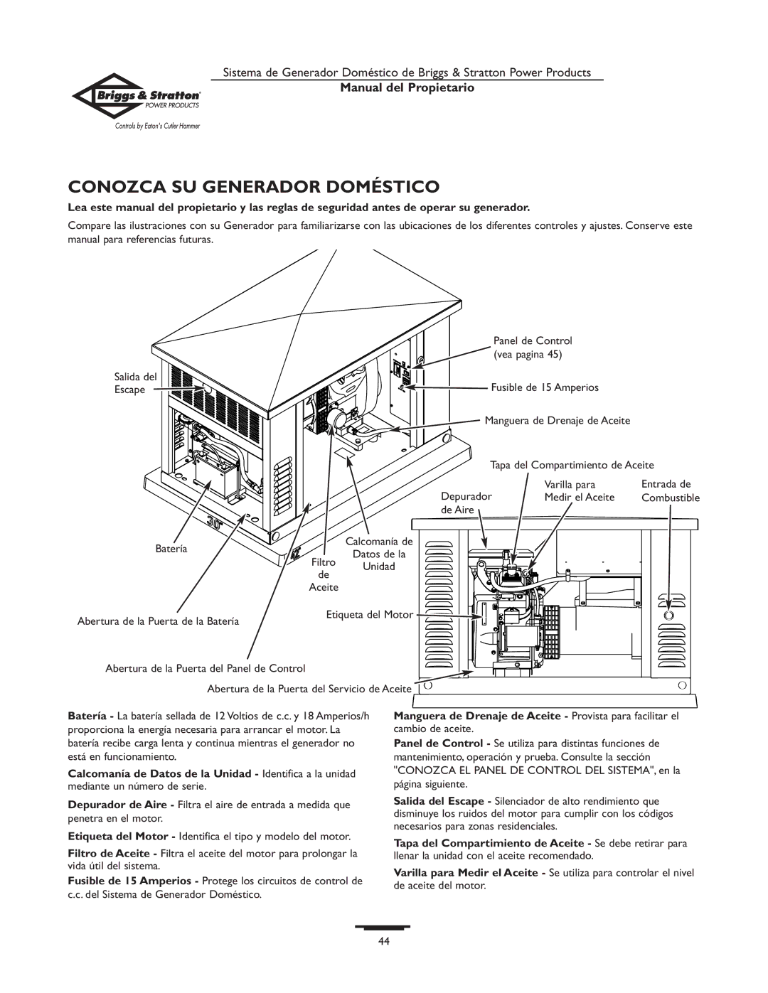 Briggs & Stratton 190839GS owner manual Conozca SU Generador Doméstico 