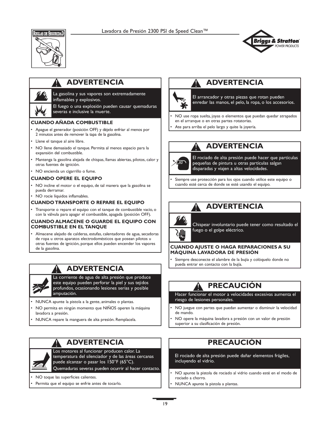 Briggs & Stratton 1909-0 owner manual Precaución, Cuando Añada Combustible 