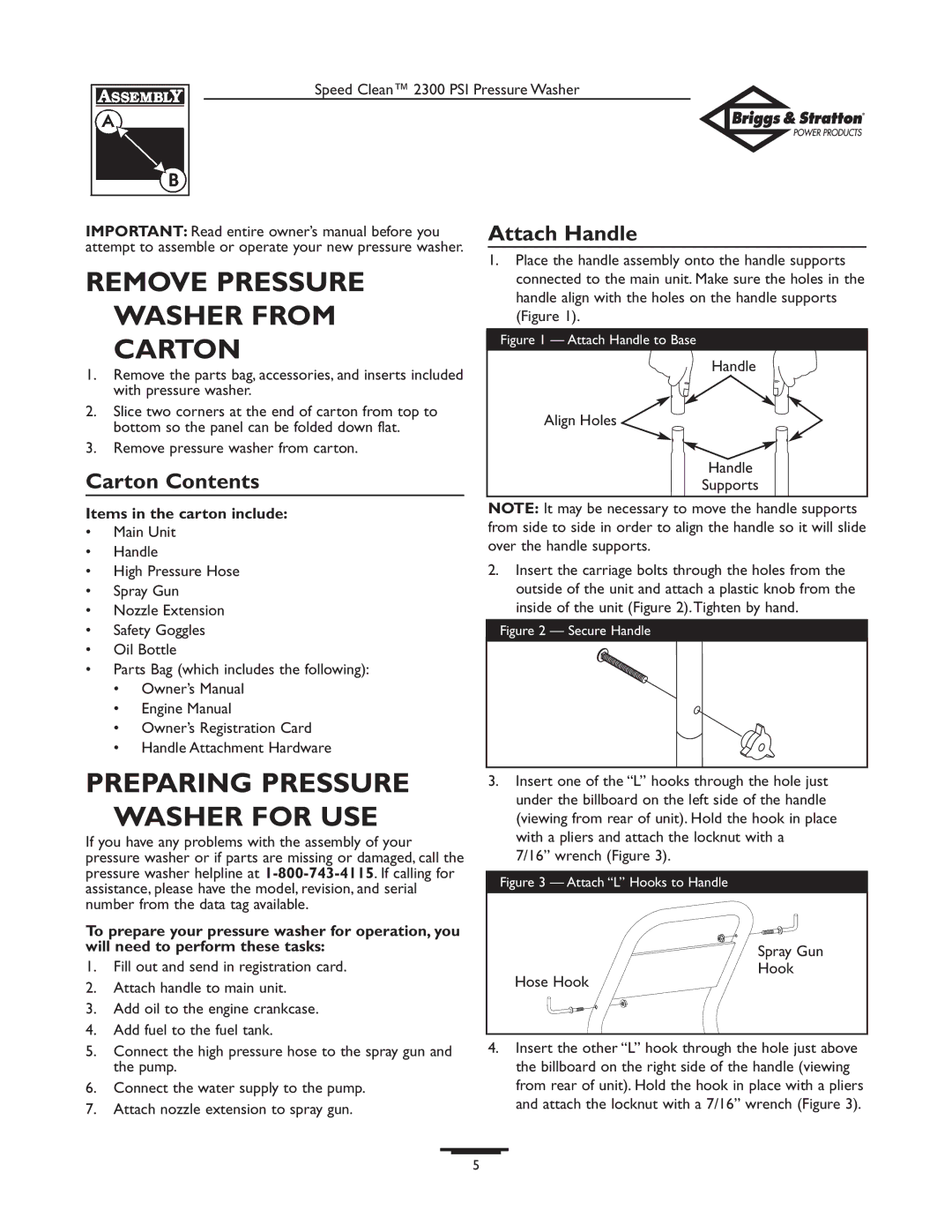 Briggs & Stratton 1909-0 Remove Pressure Washer from Carton, Preparing Pressure Washer for USE, Carton Contents 