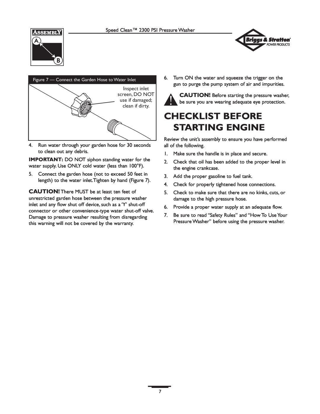 Briggs & Stratton 1909-0 owner manual Checklist Before Starting Engine 