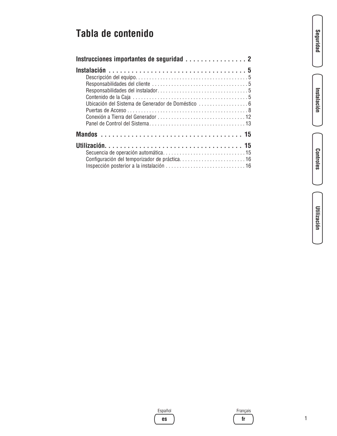 Briggs & Stratton 18000, 20000 manual Instrucciones importantes de seguridad Instalación, Mandos Utilización 