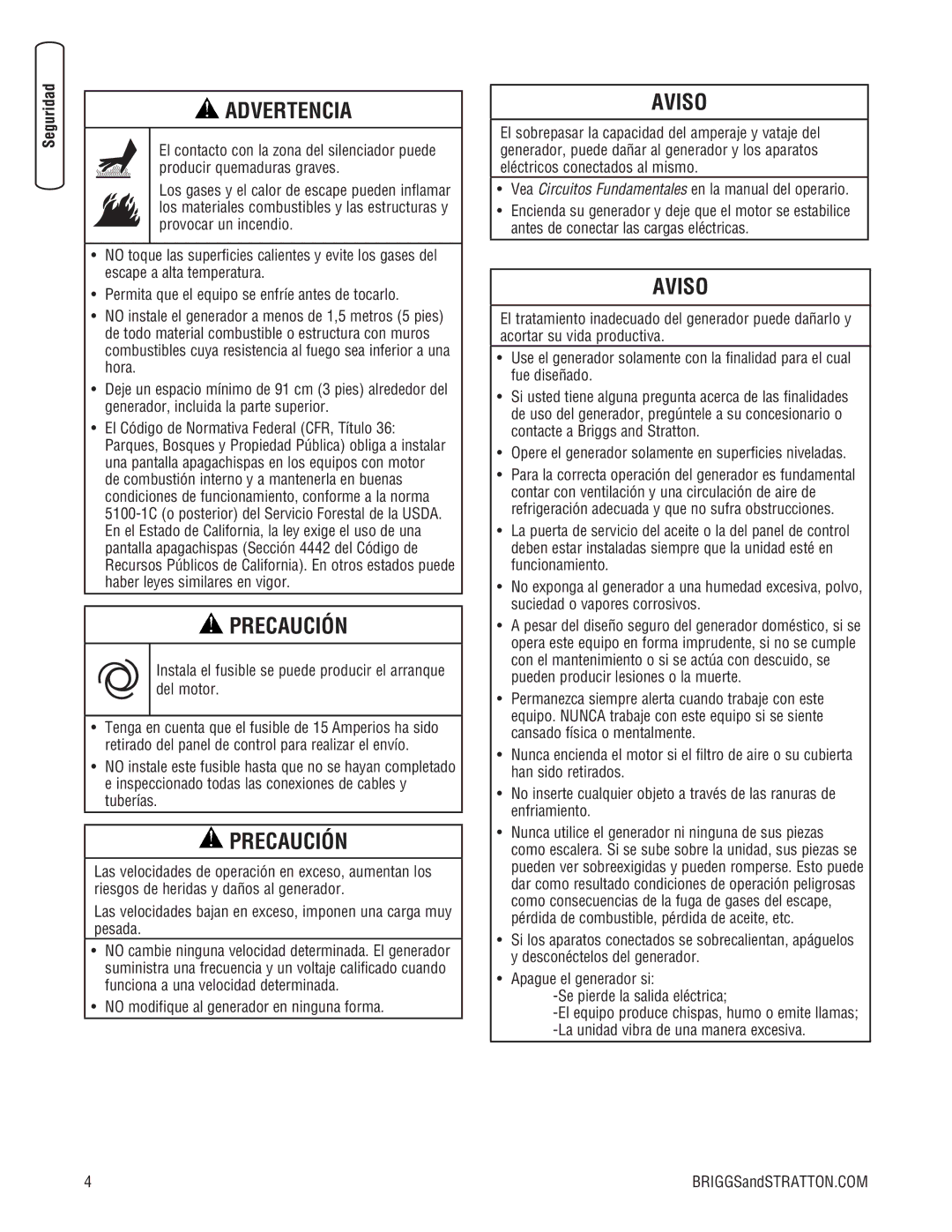 Briggs & Stratton 20000, 18000 manual Instala el fusible se puede producir el arranque del motor 