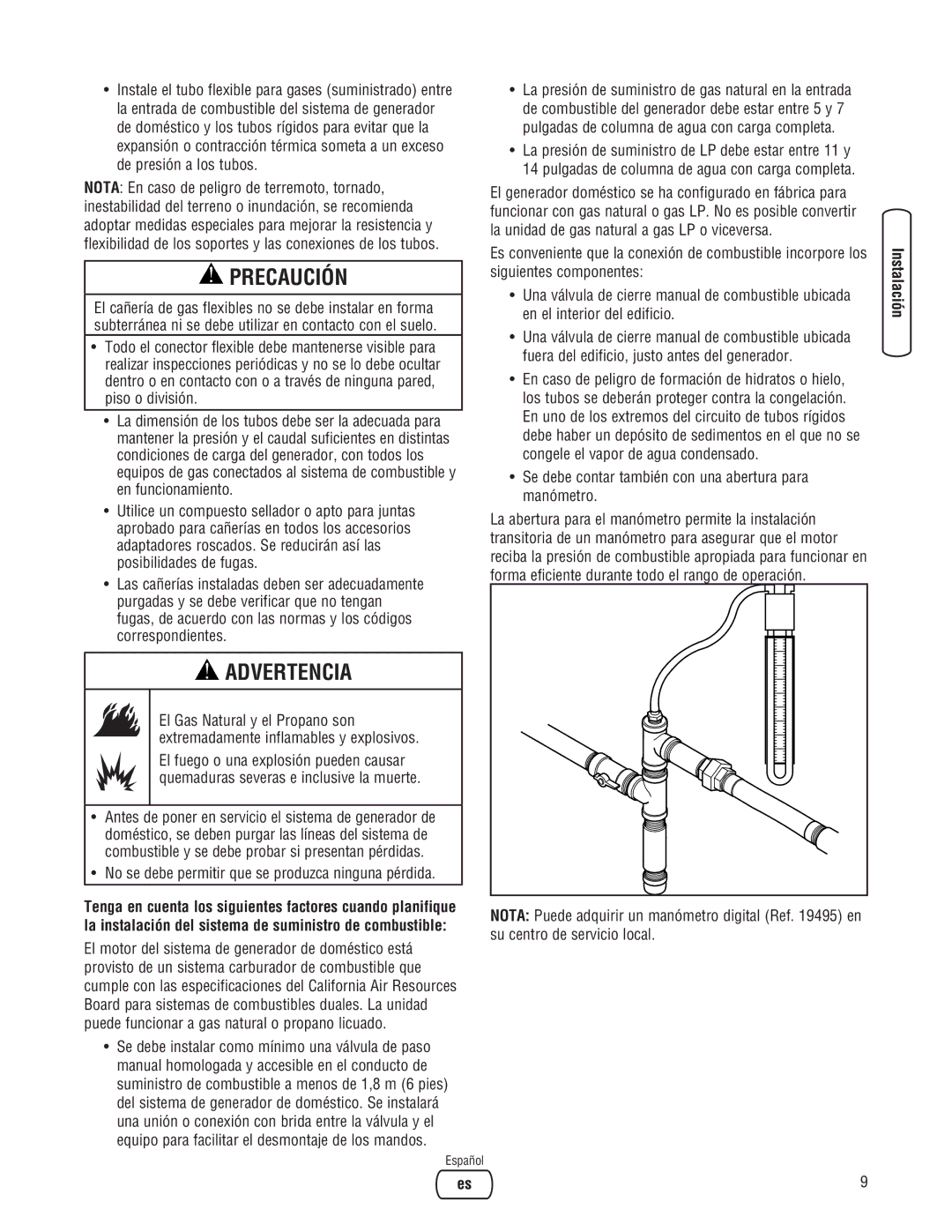 Briggs & Stratton 18000, 20000 manual Se debe contar también con una abertura para manómetro 