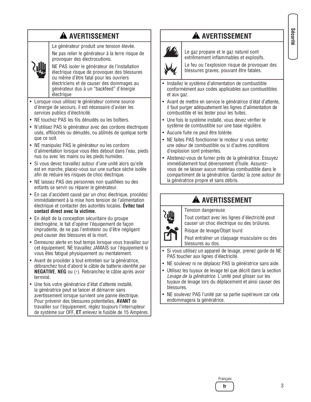 Briggs & Stratton 18000, 20000 manual Tension dangereuse 