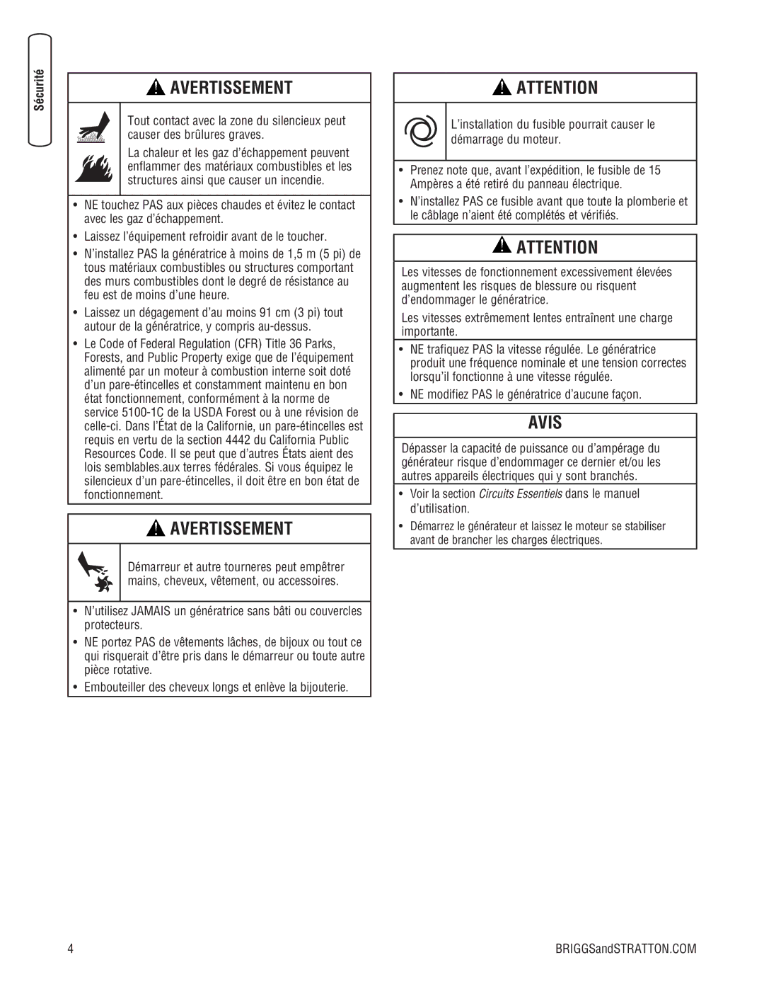 Briggs & Stratton 20000, 18000 manual Avis 