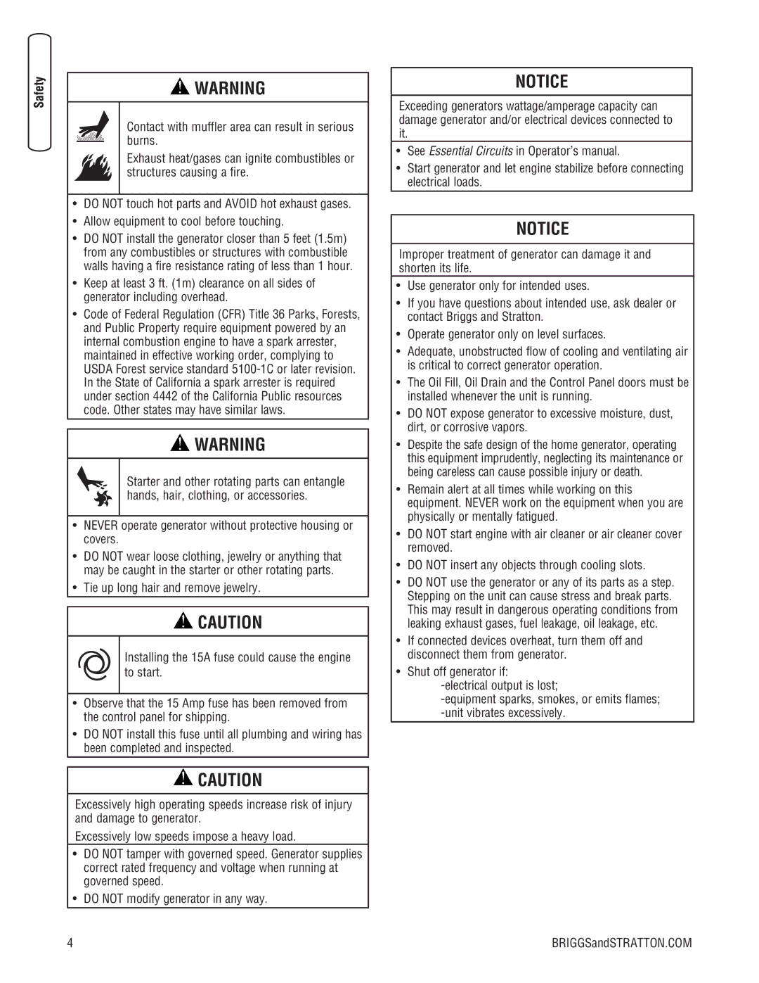 Briggs & Stratton 20000, 18000 manual Never operate generator without protective housing or covers 