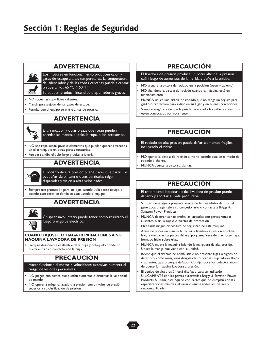 Briggs & Stratton 20209 owner manual Precaución 