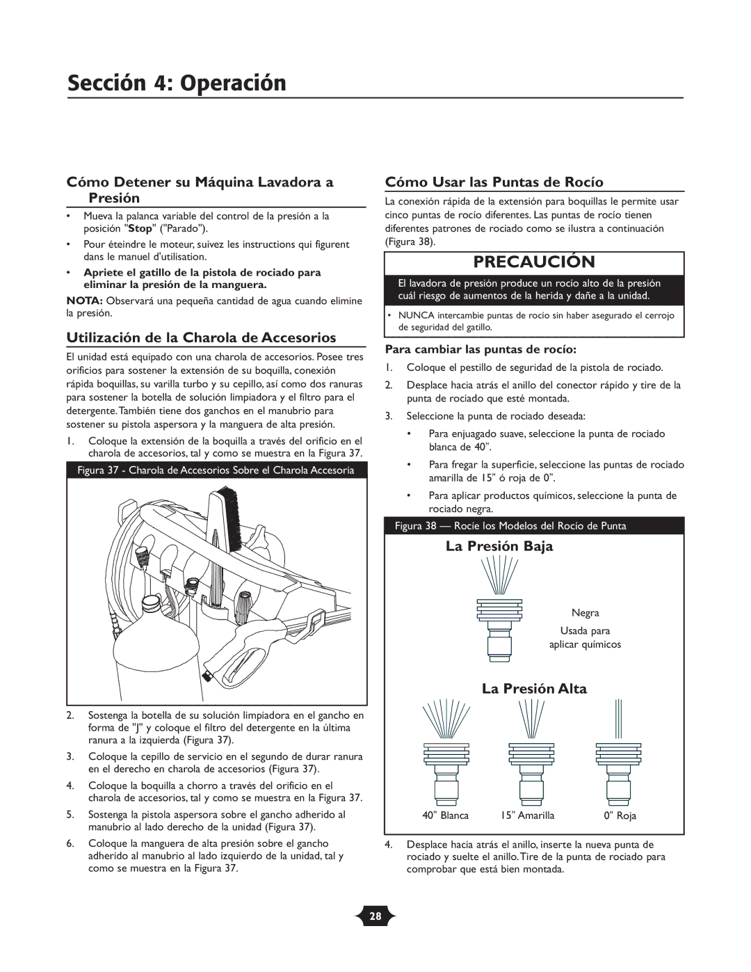 Briggs & Stratton 20209 owner manual Sección 4 Operación 