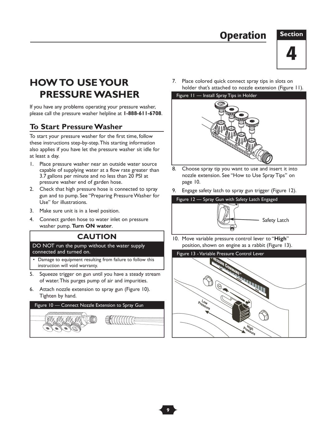 Briggs & Stratton 20209 owner manual Operation Section, HOW to USE Your, To Start Pressure Washer 