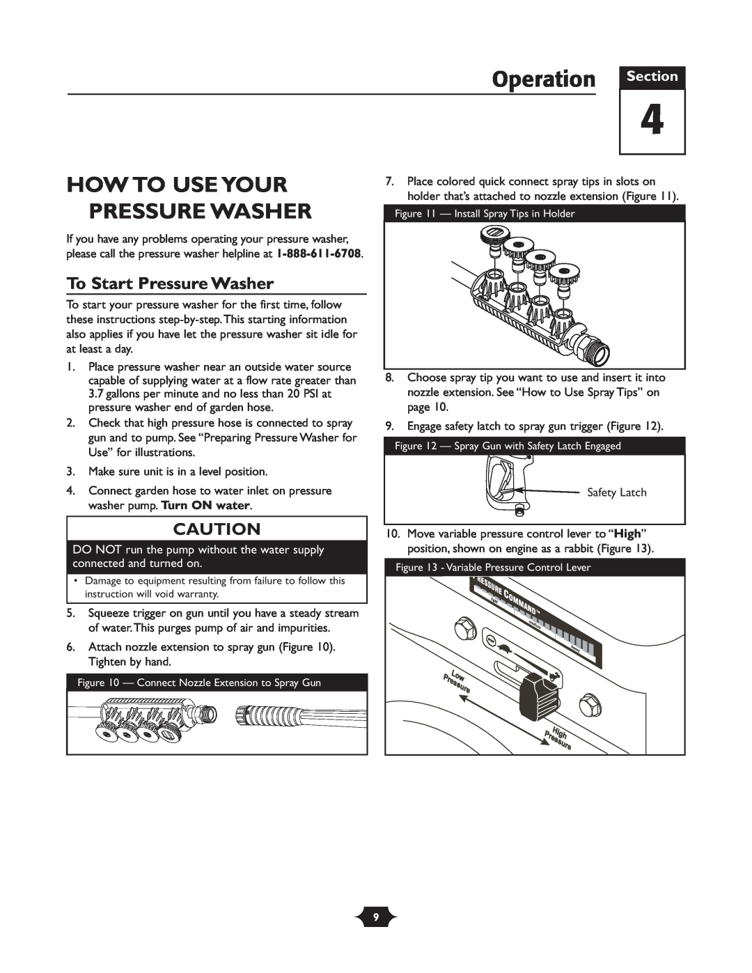 Briggs & Stratton 20209 owner manual Operation Section, How To Use Your, To Start Pressure Washer 