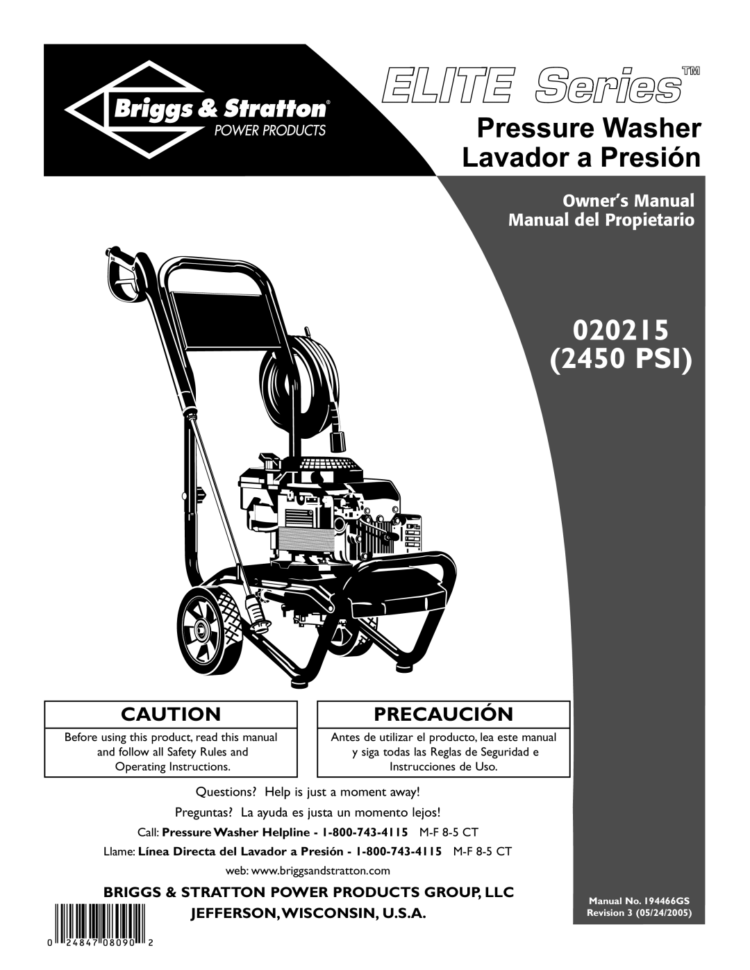 Briggs & Stratton owner manual 020215 2450 PSI 