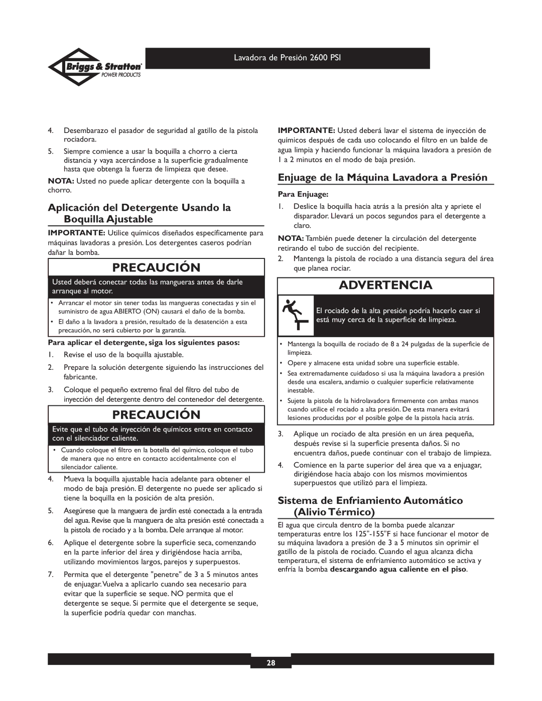 Briggs & Stratton 20216 Aplicación del Detergente Usando la Boquilla Ajustable, Enjuage de la Máquina Lavadora a Presión 