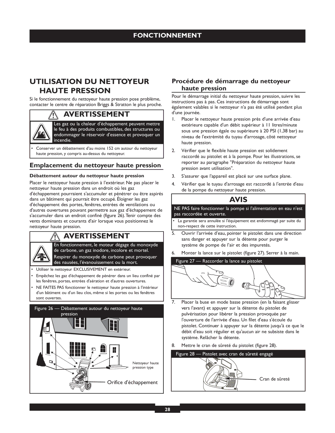 Briggs & Stratton 20223 owner manual Utilisation DU Nettoyeur Haute Pression, Emplacement du nettoyeur haute pression 