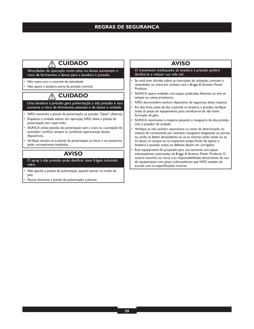 Briggs & Stratton 20223 owner manual Cuidado, Aviso 