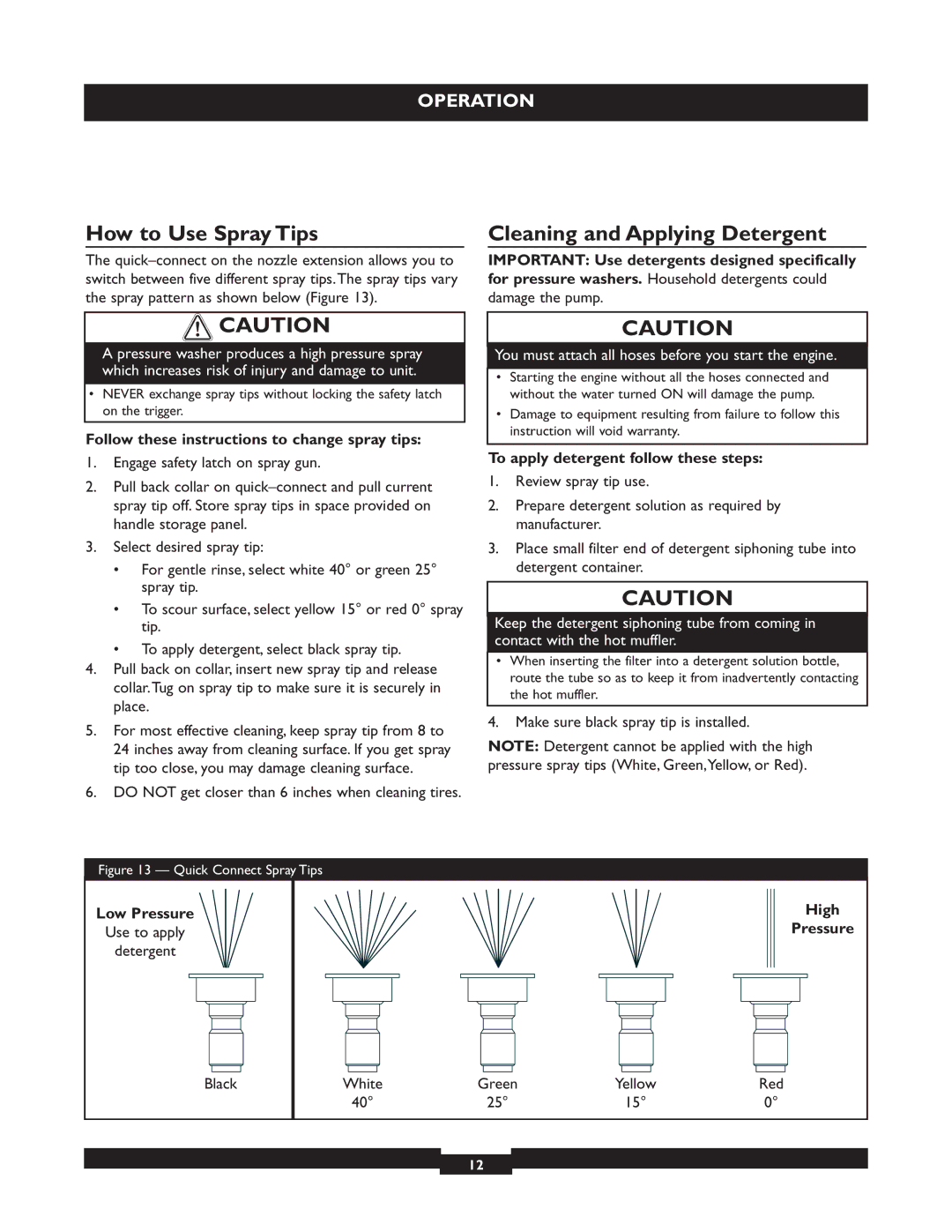 Briggs & Stratton 20255 manual How to Use Spray Tips, Cleaning and Applying Detergent 