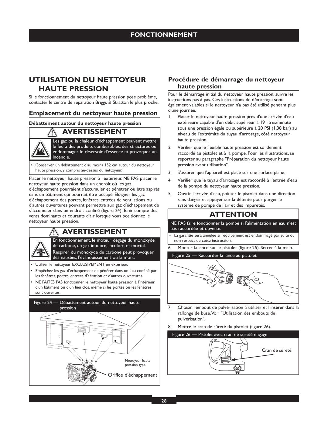 Briggs & Stratton 20255 manual Utilisation DU Nettoyeur Haute Pression, Emplacement du nettoyeur haute pression 