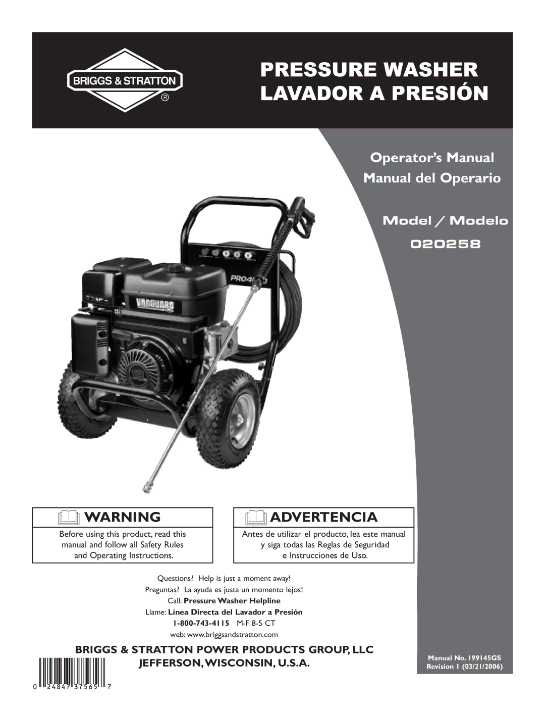 Briggs & Stratton 20258 manual Advertencia, Antes de utilizar el producto, lea este manual 