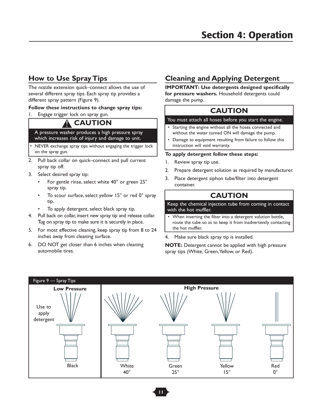 Briggs & Stratton 20258 manual How to Use Spray Tips, Cleaning and Applying Detergent 