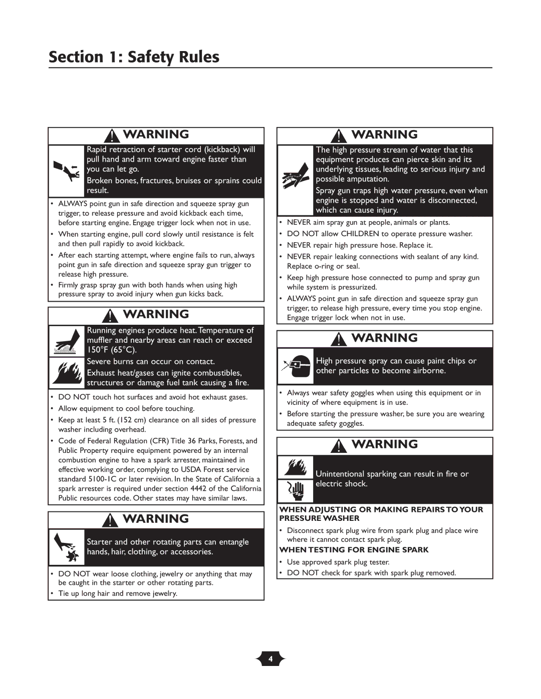 Briggs & Stratton 20258 manual Unintentional sparking can result in fire or electric shock 