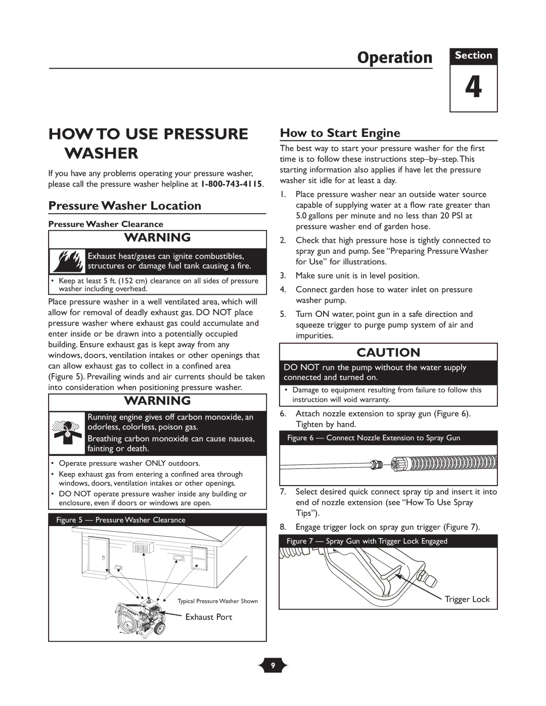 Briggs & Stratton 20258 manual Operation Section, HOW to USE Pressure Washer, Pressure Washer Location, How to Start Engine 