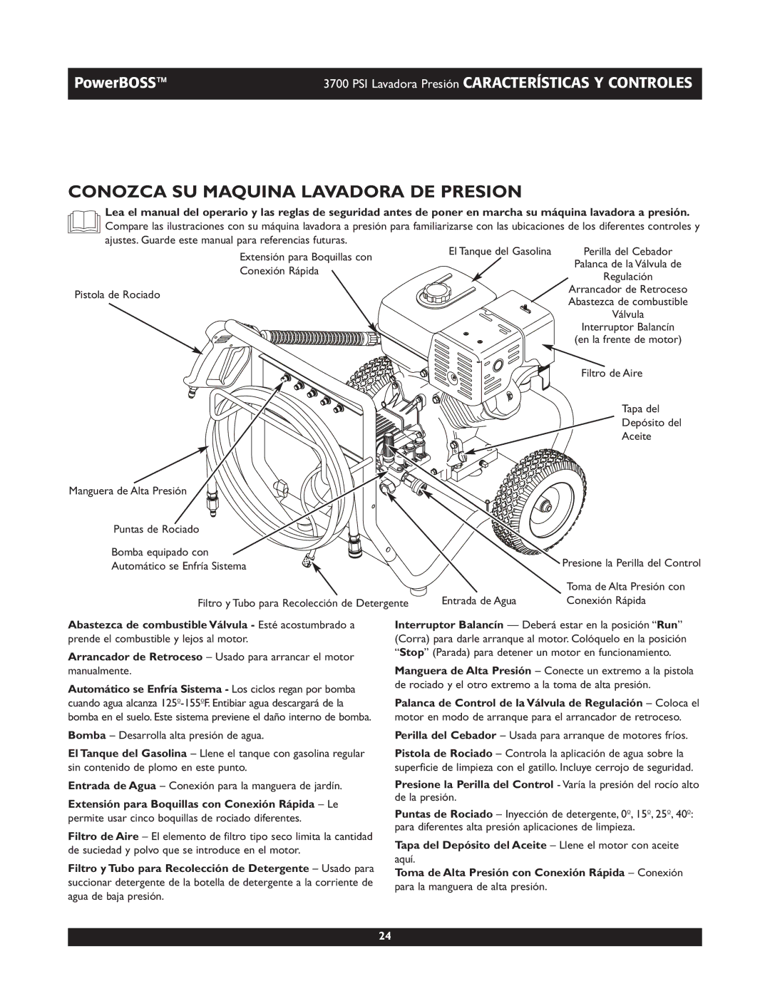 Briggs & Stratton 20262 Conozca SU Maquina Lavadora DE Presion, Tapa del Depósito del Aceite Llene el motor con aceite 