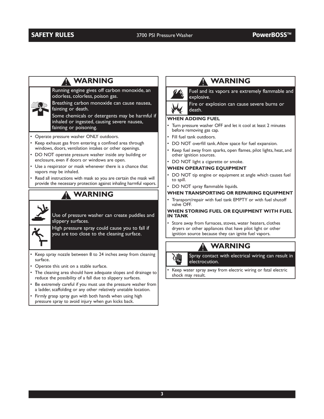 Briggs & Stratton 20262 operating instructions When Transporting or Repairing Equipment 