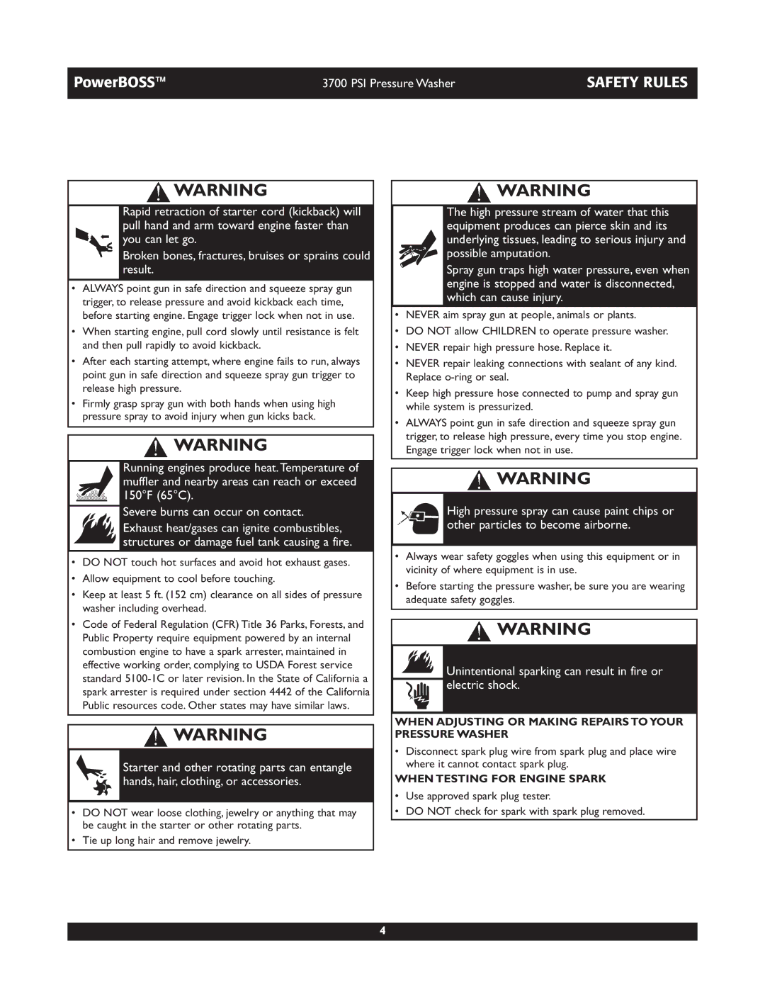 Briggs & Stratton 20262 operating instructions Unintentional sparking can result in fire or electric shock 