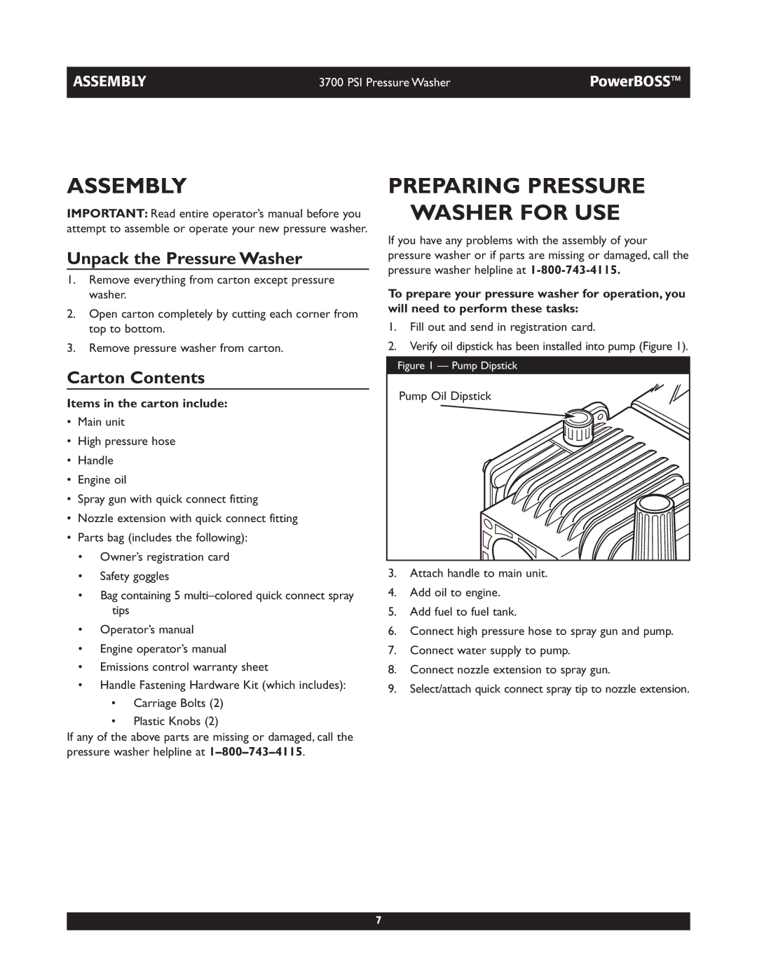 Briggs & Stratton 20262 Assembly, Preparing Pressure Washer for USE, Unpack the Pressure Washer, Carton Contents 