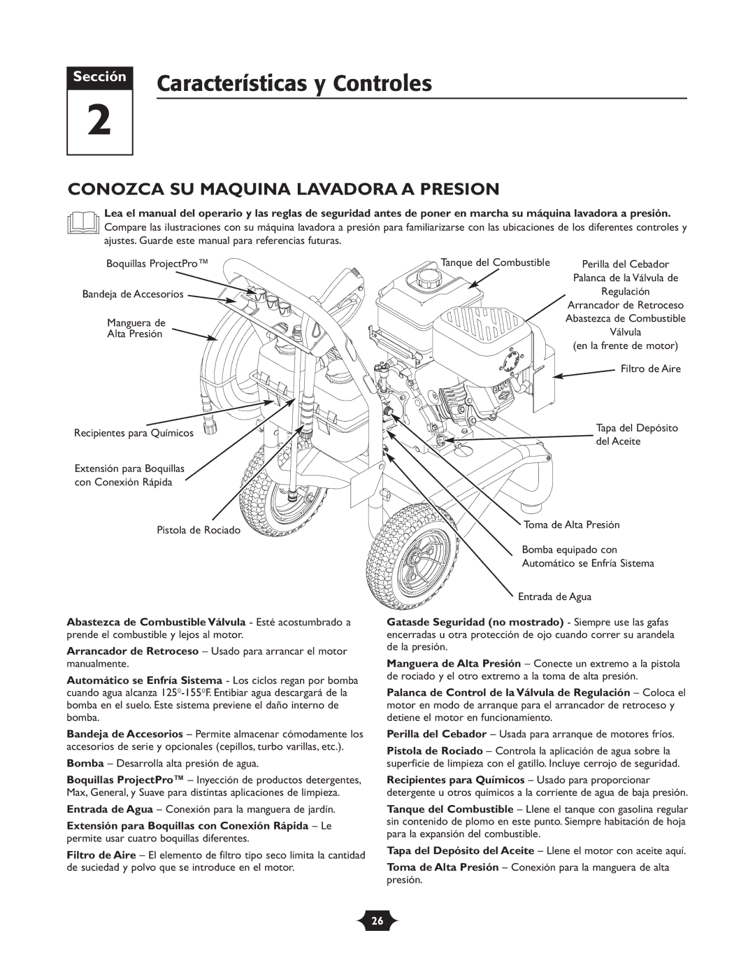 Briggs & Stratton 20263 manual Características y Controles, Conozca SU Maquina Lavadora a Presion 