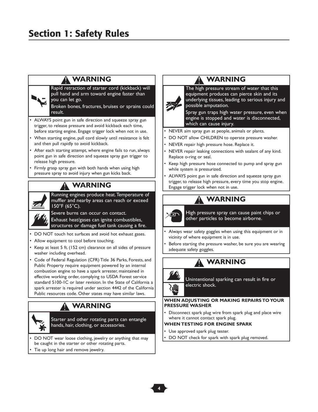 Briggs & Stratton 20263 manual Unintentional sparking can result in fire or electric shock 