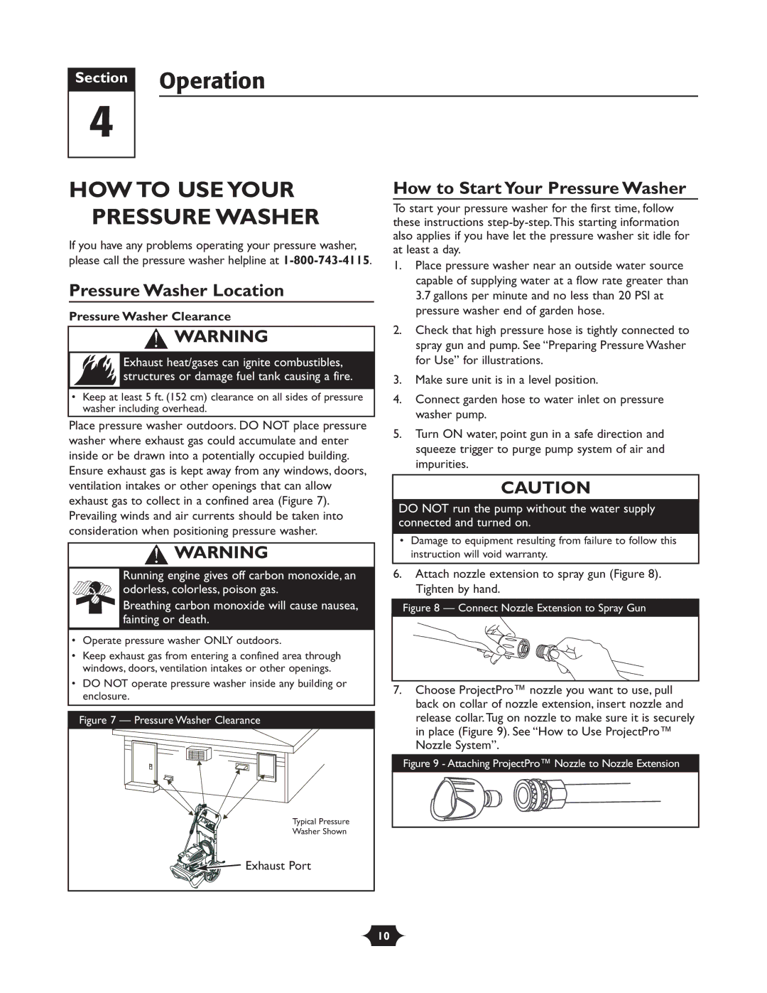 Briggs & Stratton 20270 operating instructions Section Operation, HOW to USE Your Pressure Washer, Pressure Washer Location 