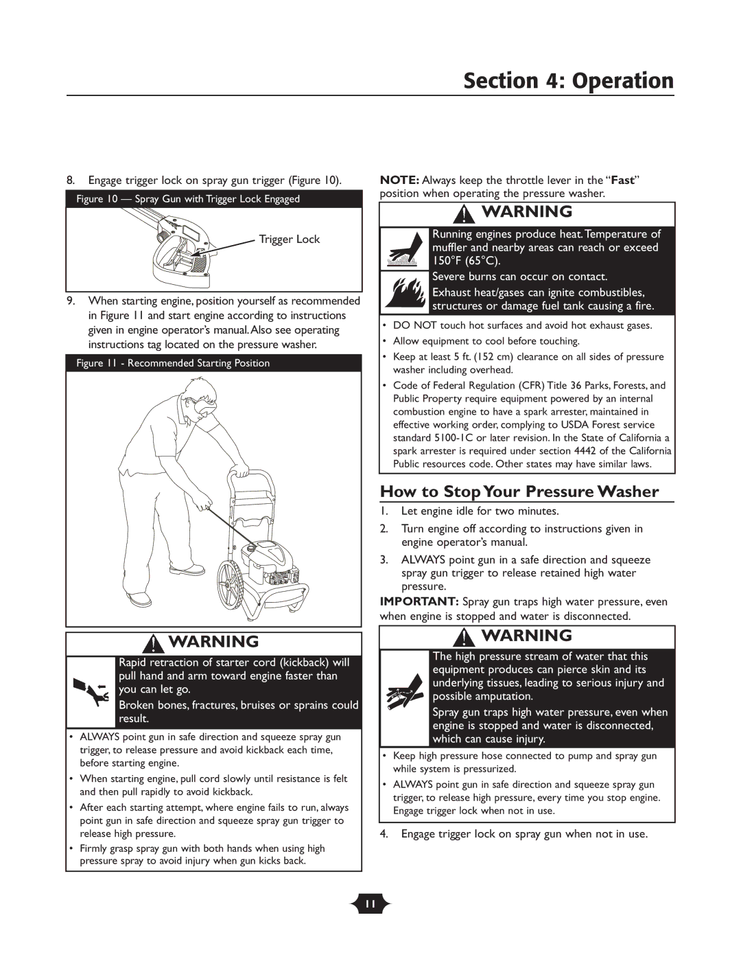 Briggs & Stratton 20270 operating instructions Operation, How to Stop Your Pressure Washer 