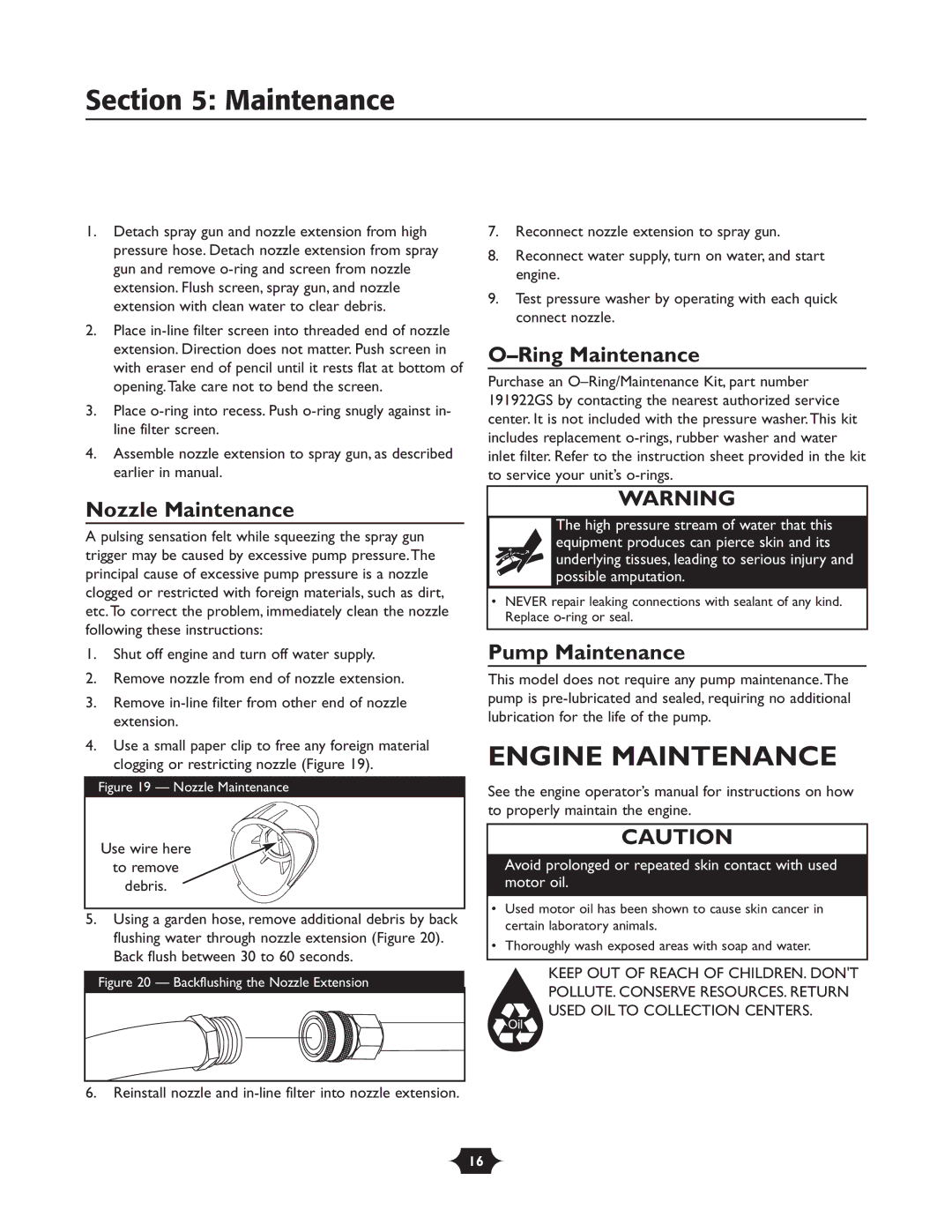 Briggs & Stratton 20270 Engine Maintenance, Nozzle Maintenance, Ring Maintenance, Pump Maintenance 