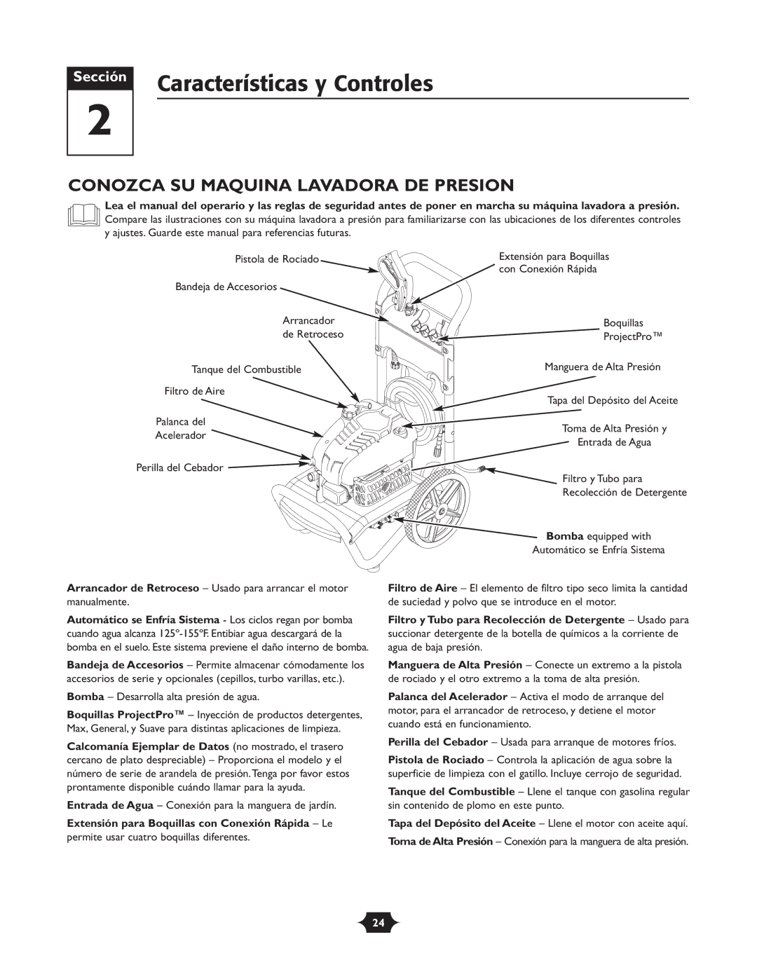 Briggs & Stratton 20270 operating instructions Características y Controles, Conozca SU Maquina Lavadora DE Presion 