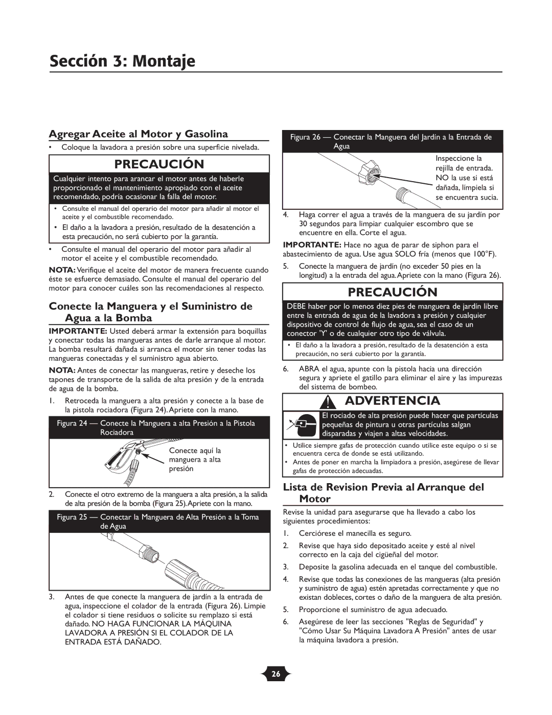 Briggs & Stratton 20270 operating instructions Sección 3 Montaje, Agregar Aceite al Motor y Gasolina 