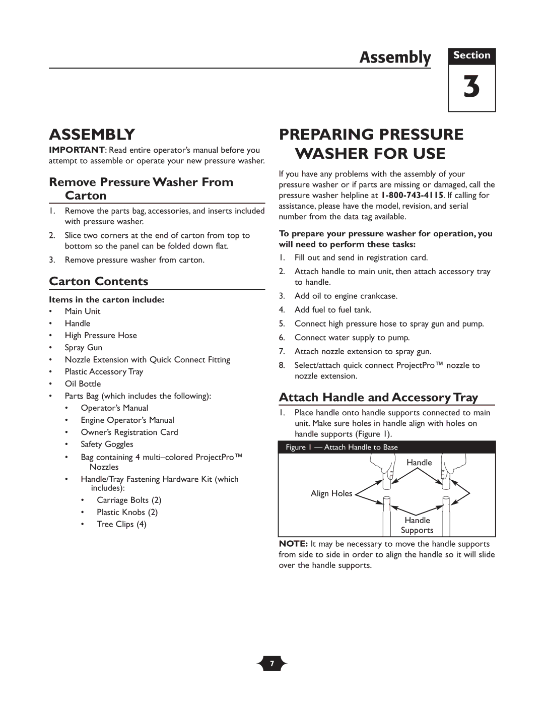 Briggs & Stratton 20270 operating instructions Assembly Section, Preparing Pressure Washer for USE 