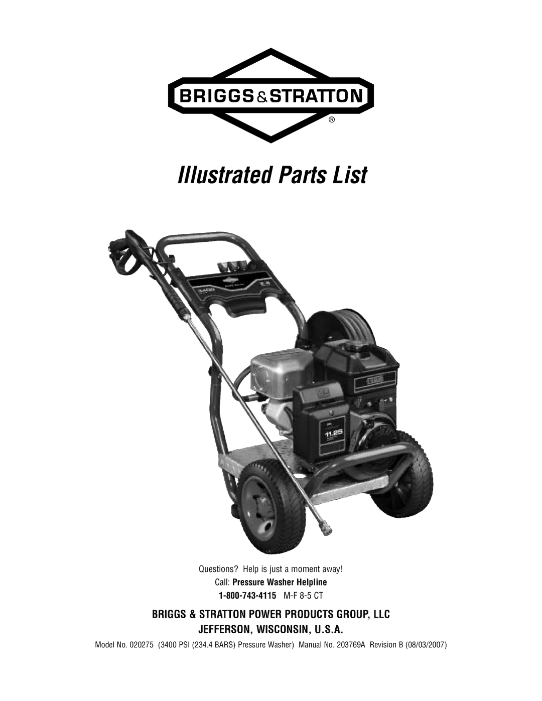 Briggs & Stratton 20275 manual Illustrated Parts List 