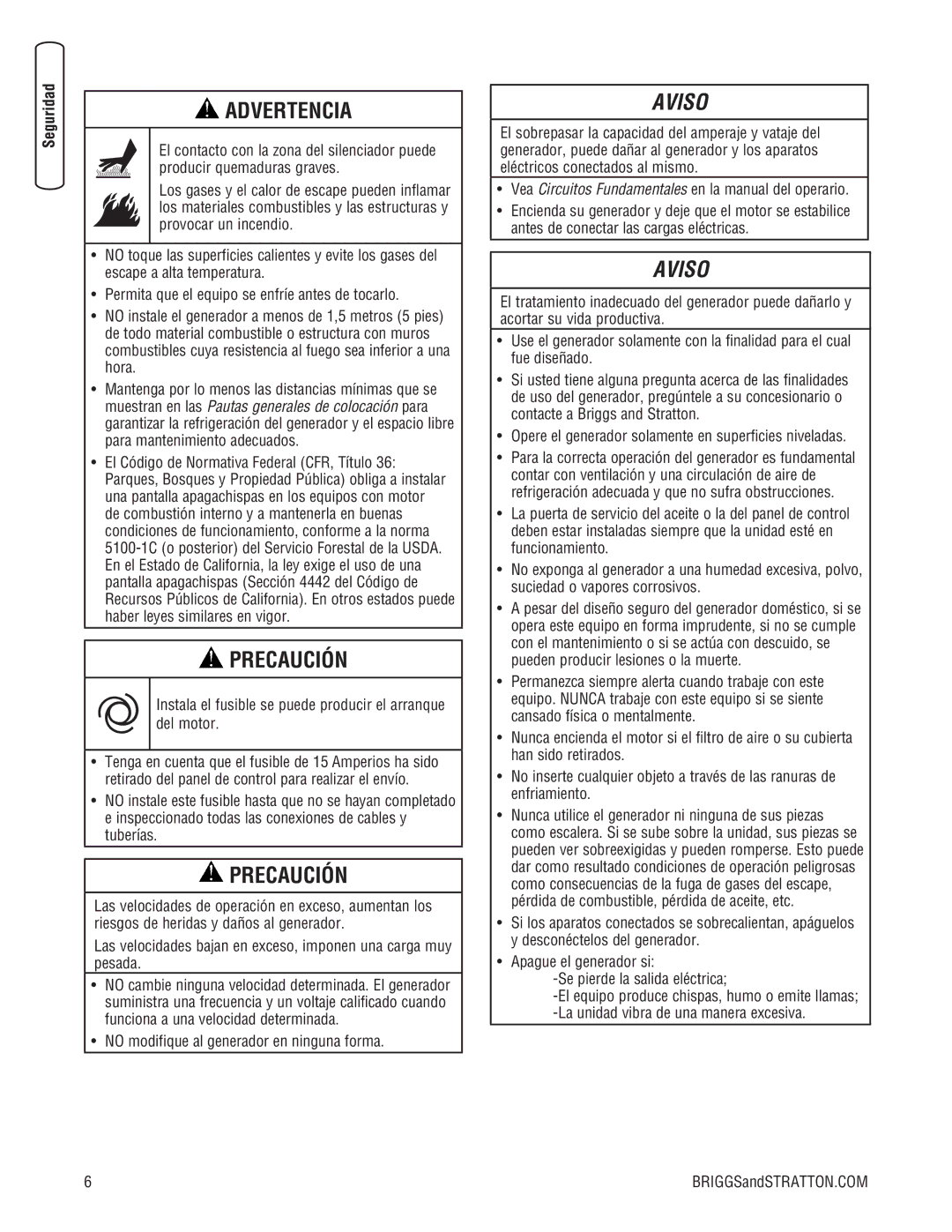 Briggs & Stratton 202826GS system manual Instala el fusible se puede producir el arranque del motor 