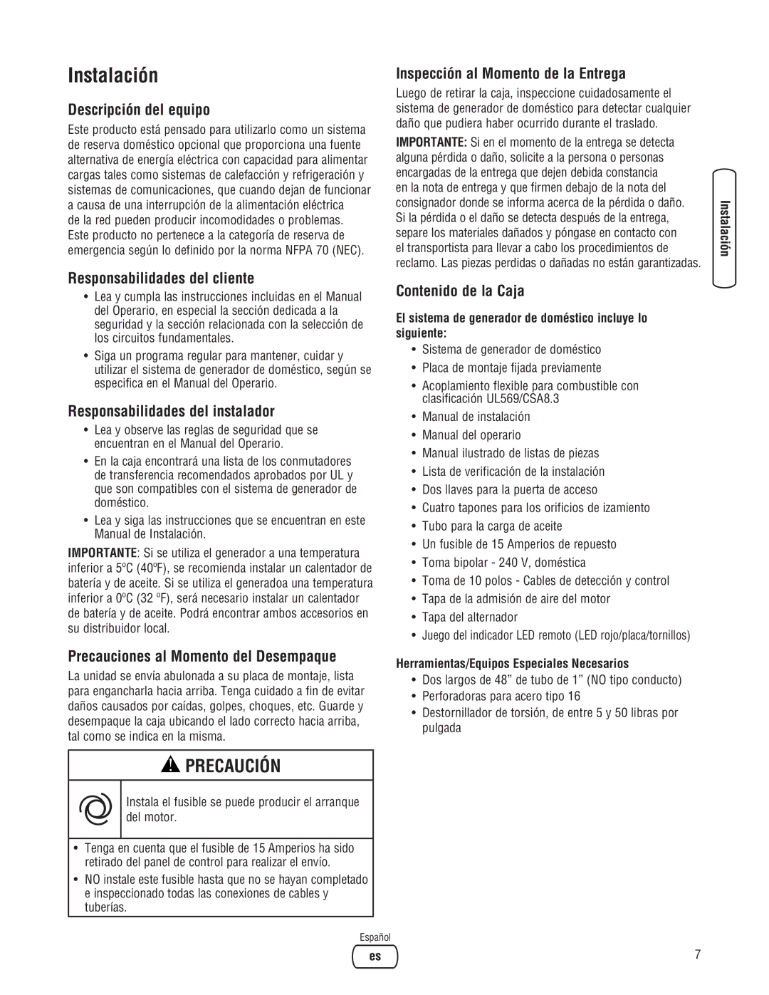 Briggs & Stratton 202826GS system manual Instalación 