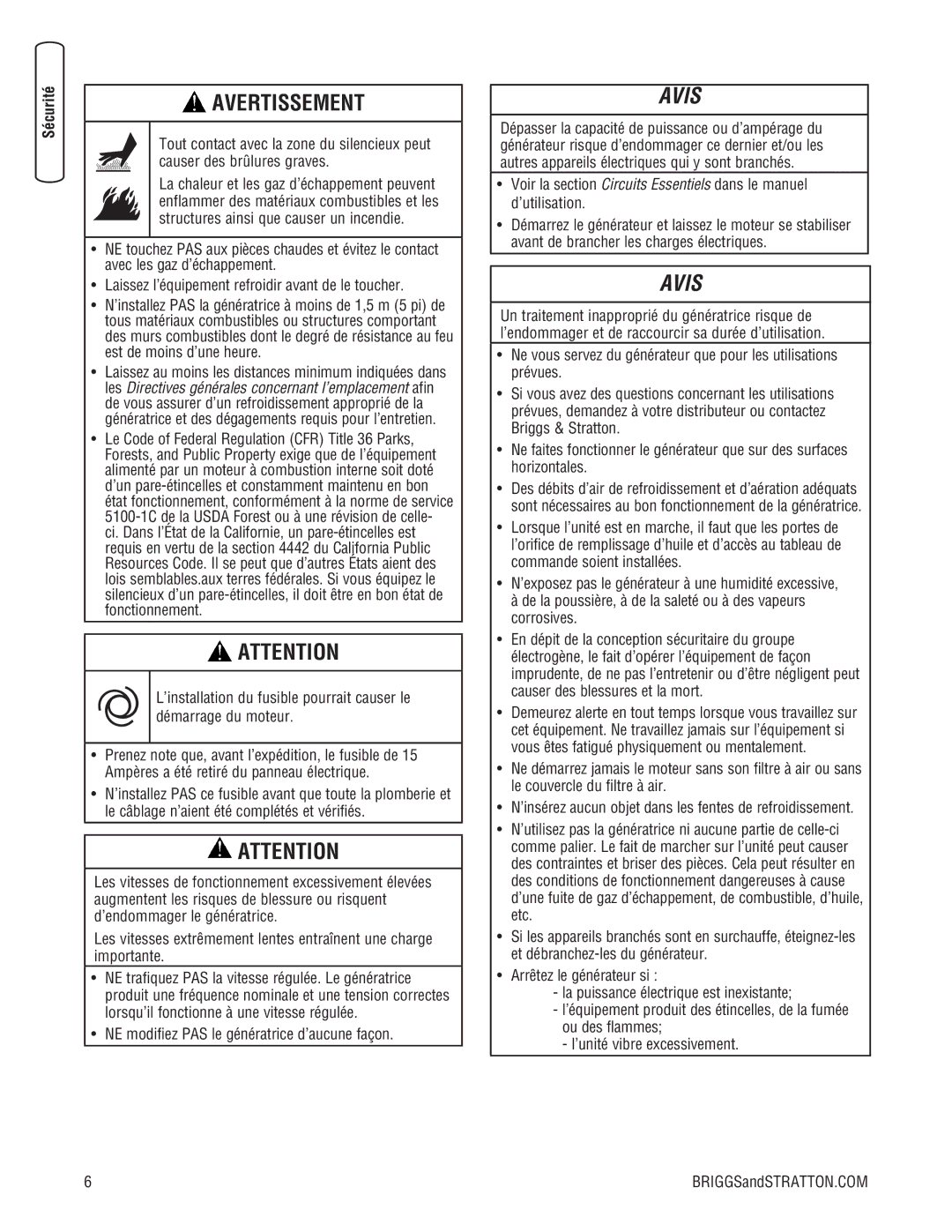 Briggs & Stratton 202826GS system manual Avis 