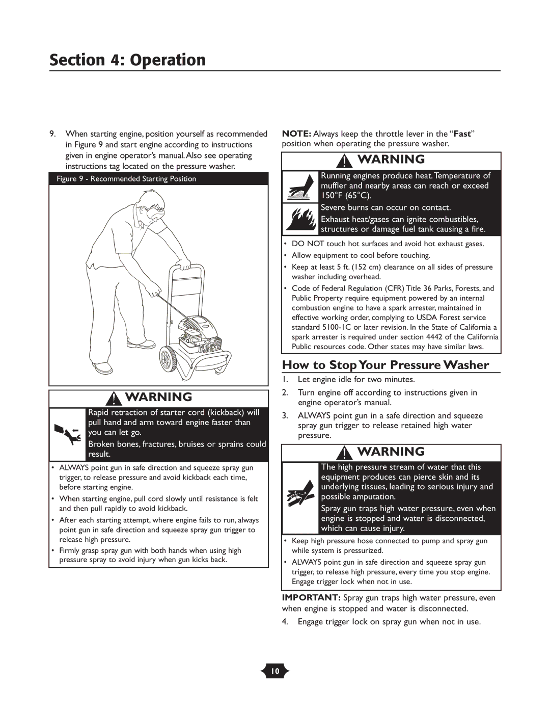 Briggs & Stratton 20288 manuel dutilisation Operation, How to Stop Your Pressure Washer 