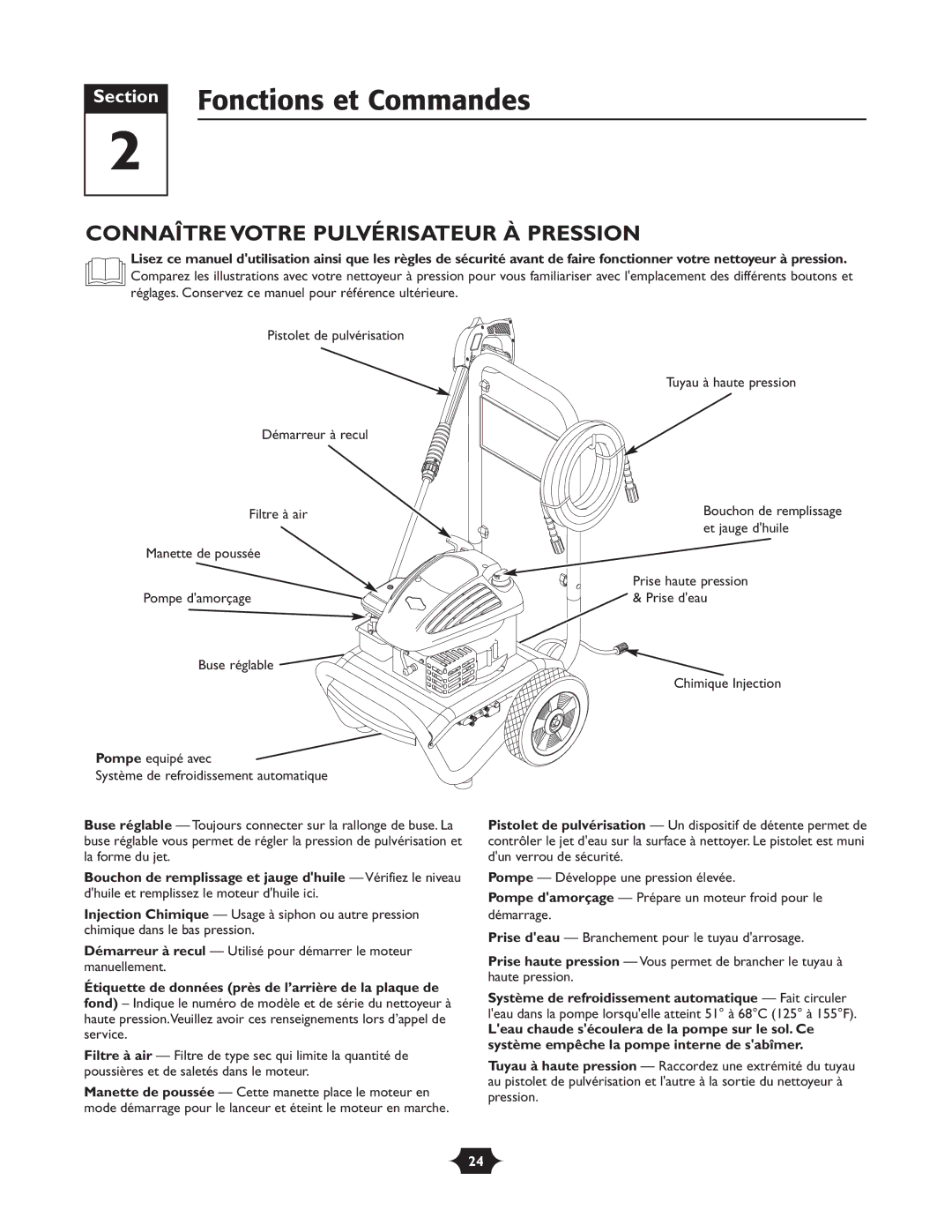 Briggs & Stratton 20288 manuel dutilisation Section Fonctions et Commandes, Connaître Votre Pulvérisateur À Pression 