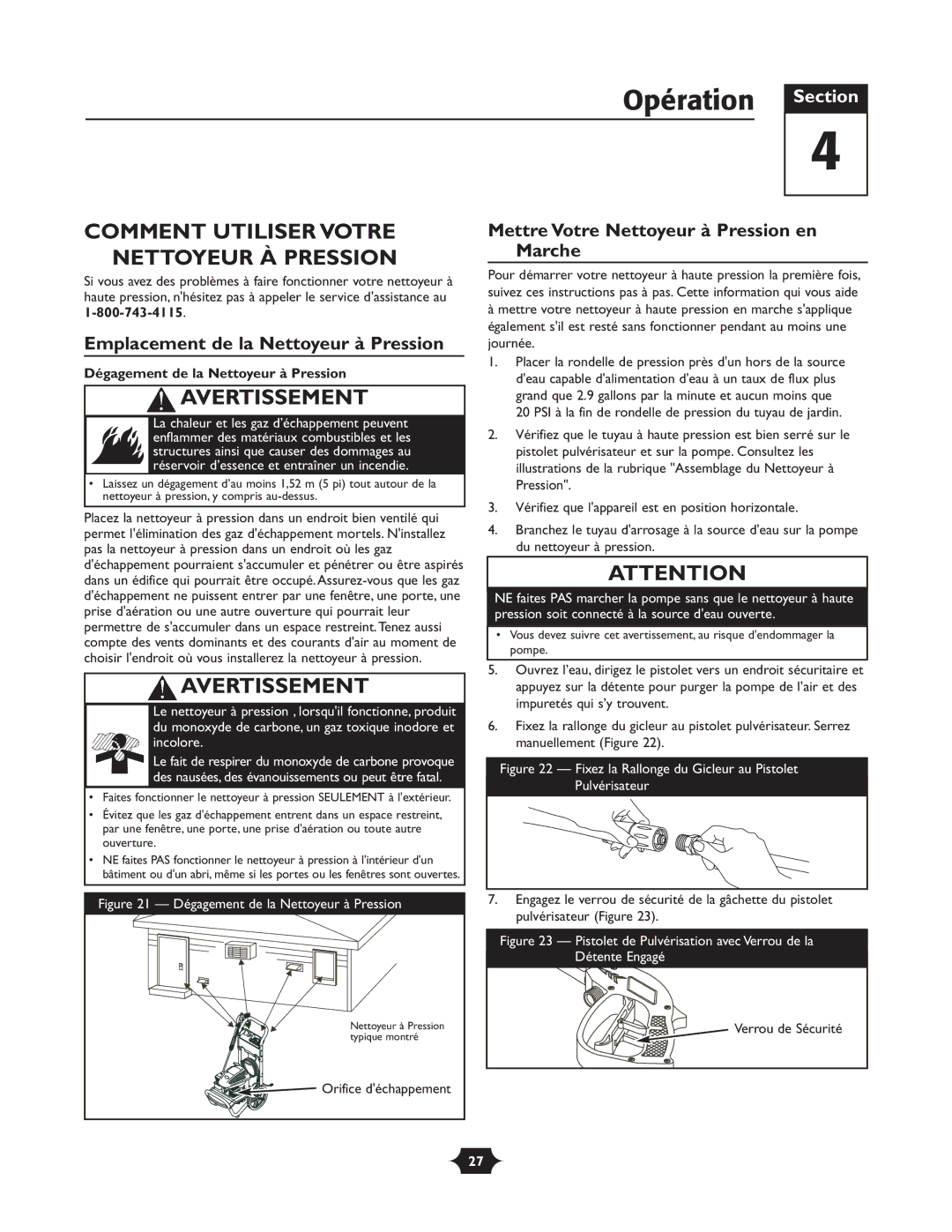 Briggs & Stratton 20288 manuel dutilisation Opération Section, Comment Utiliser Votre Nettoyeur À Pression 