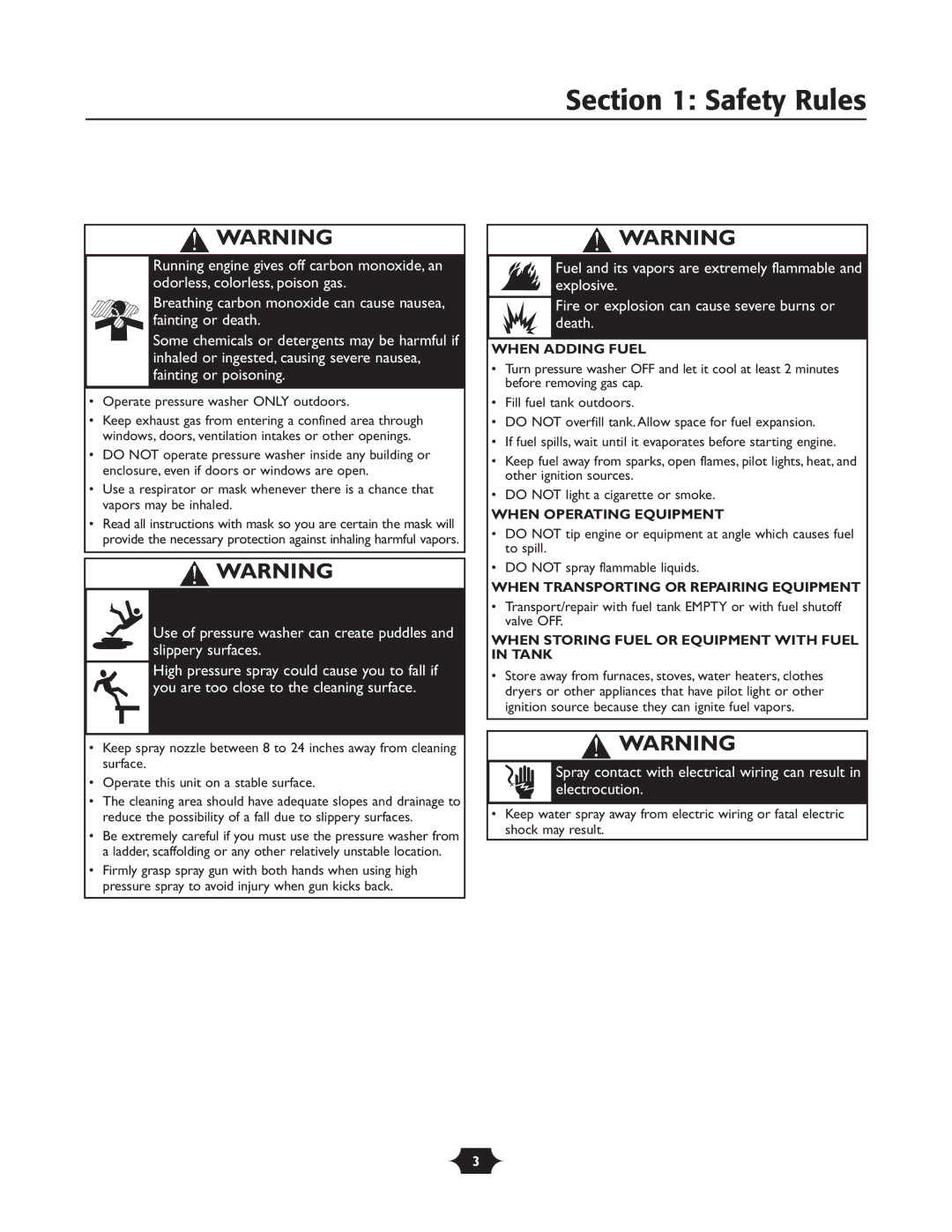 Briggs & Stratton 20288 manuel dutilisation When Transporting or Repairing Equipment 