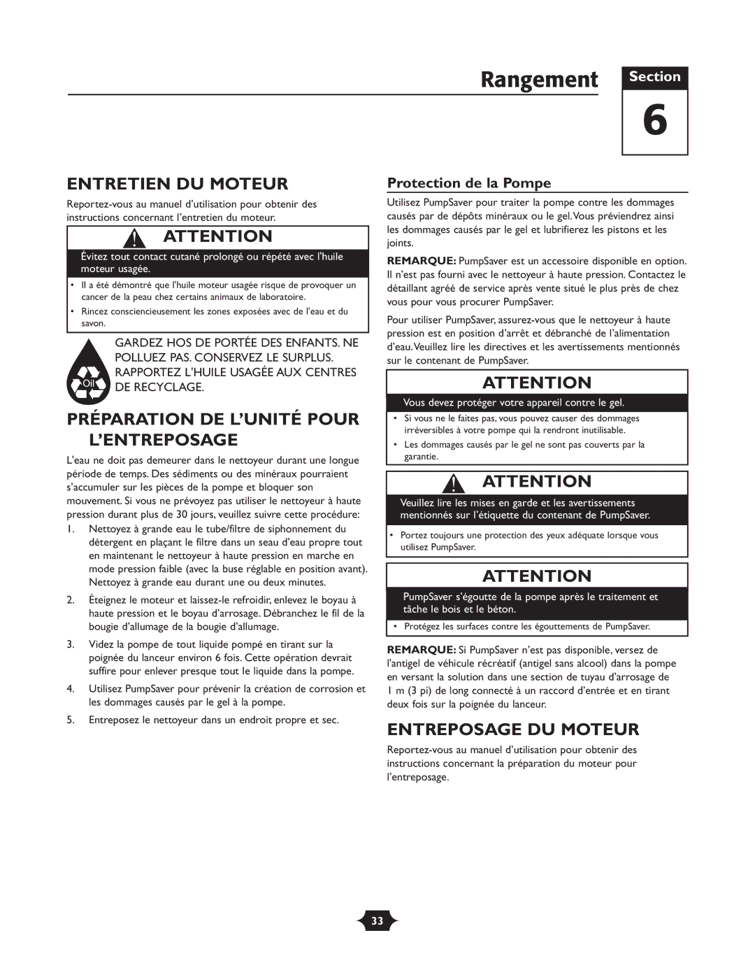 Briggs & Stratton 20288 Rangement Section, Entretien DU Moteur, Préparation DE L’UNITÉ Pour L’ENTREPOSAGE 